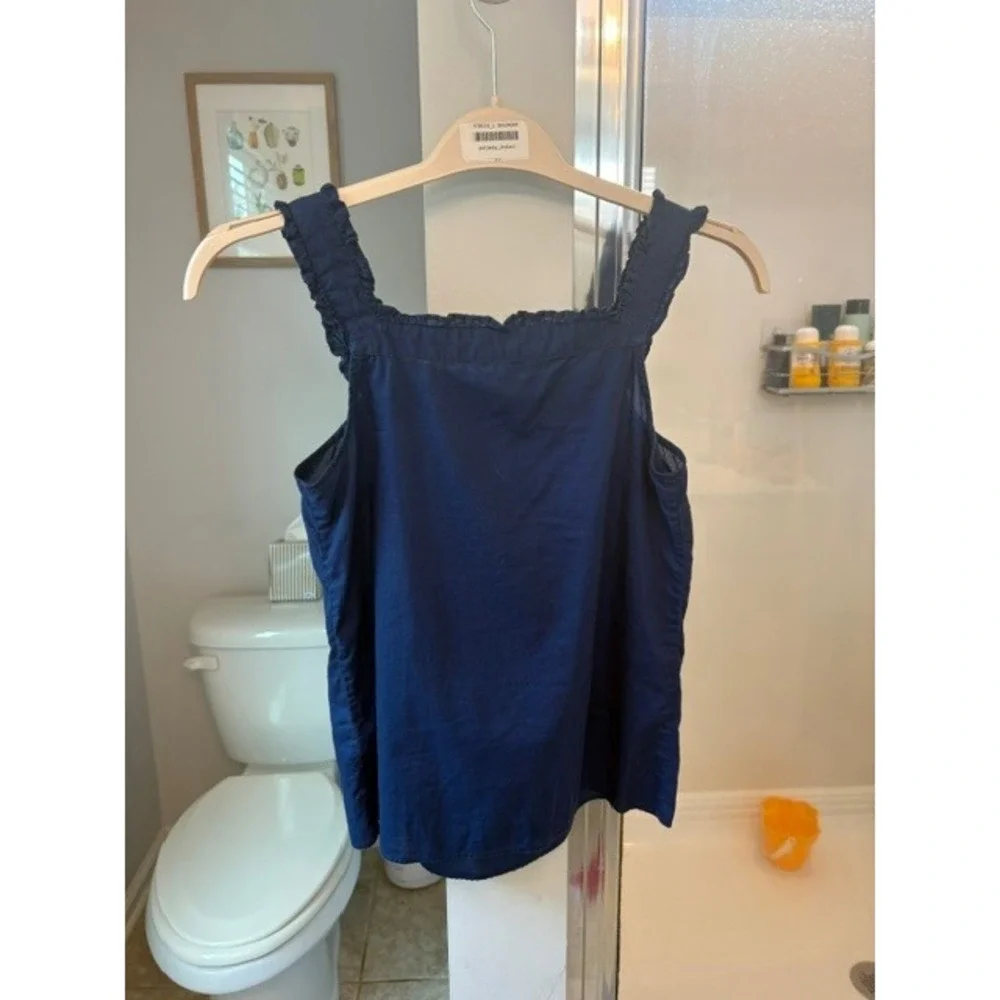 Banana Republic Women's XS Navy Cotton Camisole Ruffle Strap Crochet Trim Tank